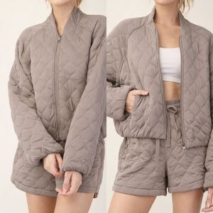 RAE MODE Quilted Zip-Up Bomber Jacket – Stone Taupe   Size L NWOT